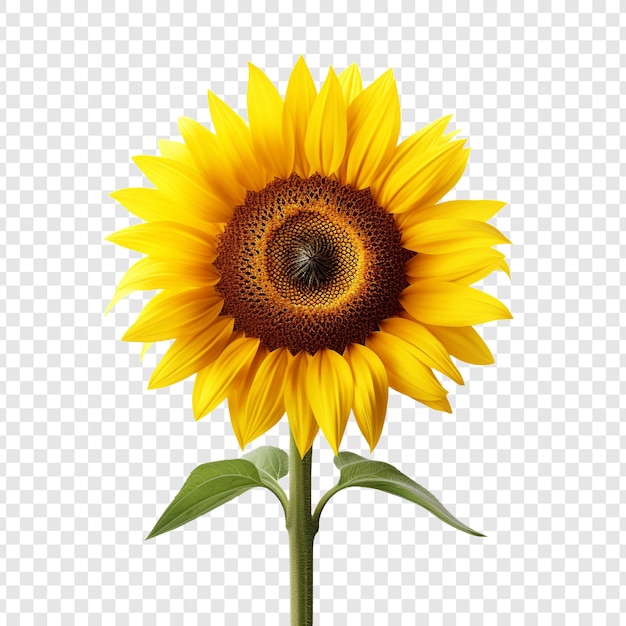 One sunflower alone isolated on transparent background