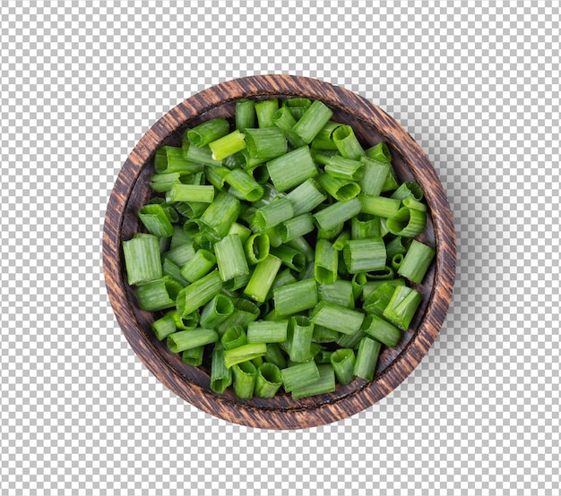 Onions slice in wood bowl on alpha layer