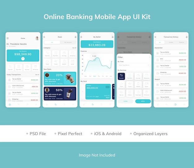 PSD kit dell'interfaccia utente dell'app mobile di banking online