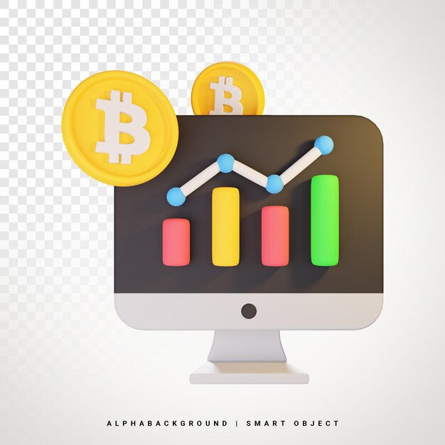 Online Bitcoin Analytics 3d Icon Illustration