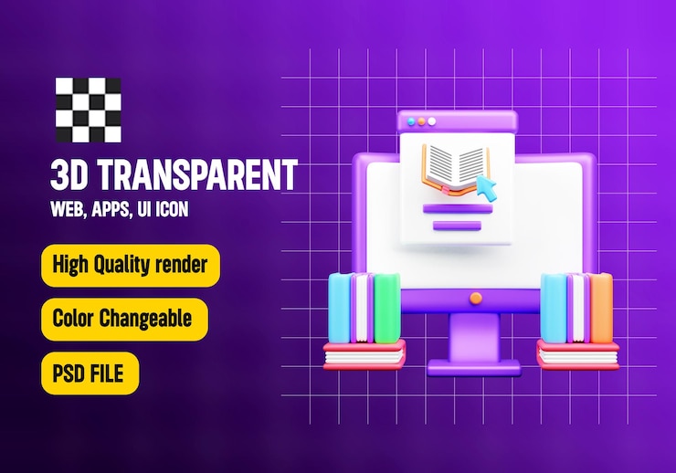 PSD online book 3d icon or library 3d icon