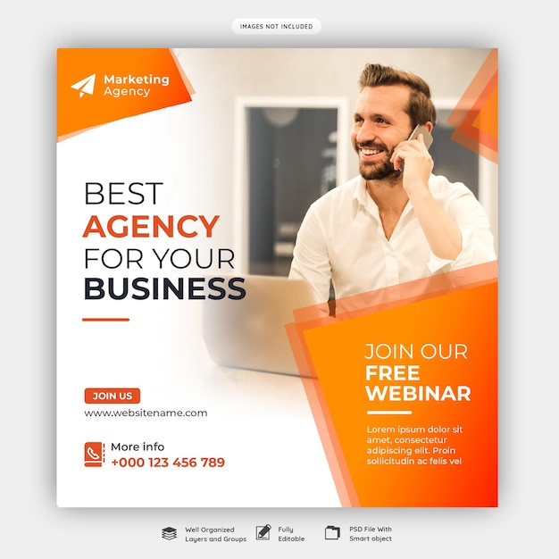 PSD online business seminar or webinar social media post flyer template