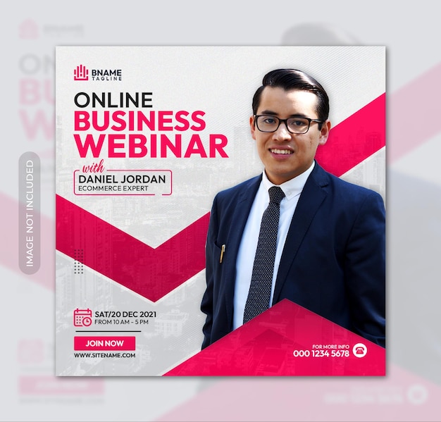 Volantino quadrato webinar aziendale online o modello di post sui social media banner instagram