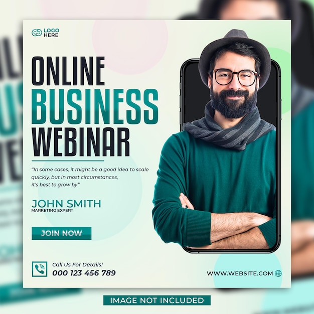 PSD online business webinar w mediach społecznościowych i szablon postu na instagramie