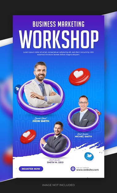 PSD modello di post instagram sui social media per workshop aziendali online