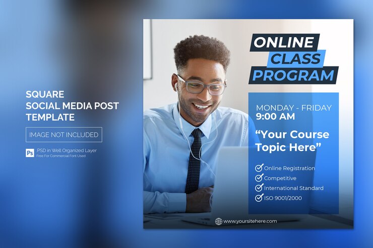 PSD online class program social media post or square banner template