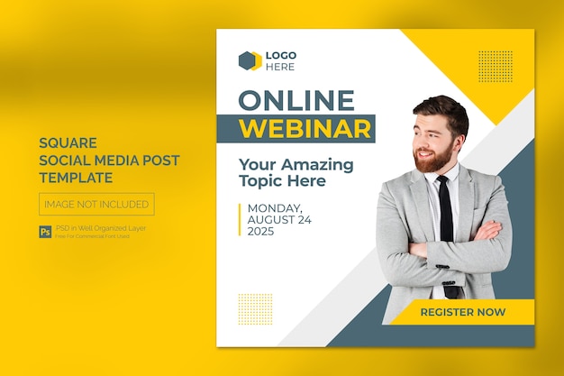 Online class program social media post or square banner template