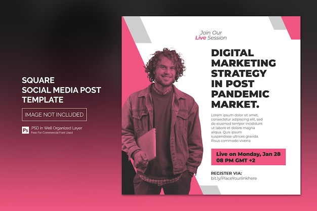 PSD online course and live webinar social media post or square web banner template