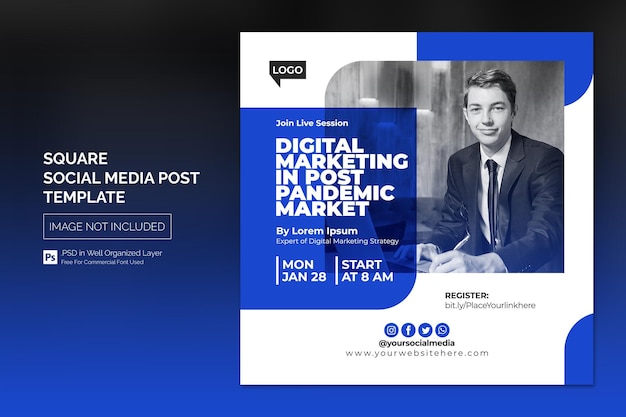 Online Course and Live Webinar Social Media Post or Square Web Banner Template