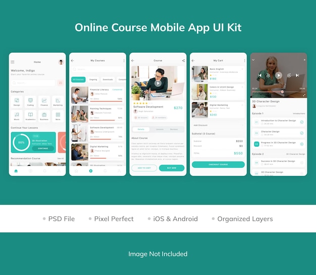 Kit dell'interfaccia utente dell'app mobile del corso online