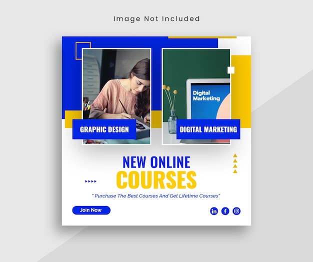 PSD オンラインコースまたはウェビナーソーシャルメディアバナー投稿