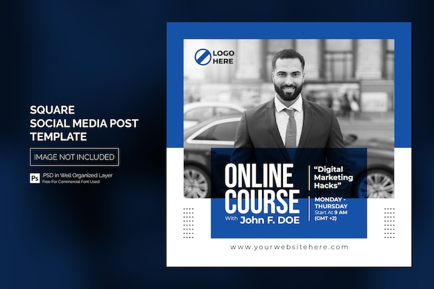 Corso online e webinar modello di post sui social media o banner web quadrato