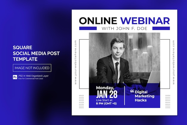PSD online course and webinar social media post or square web banner template