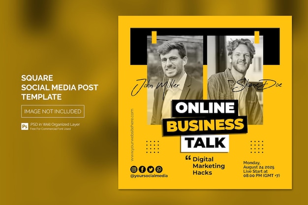 Corso online e webinar modello di post sui social media o banner web quadrato