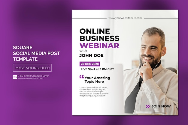 PSD online cursus en webinar social media post of square web banner template