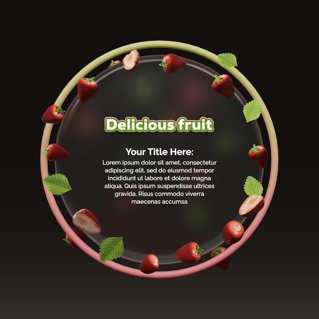 PSD online delicious fruit business banner with 3d rendering stawberry