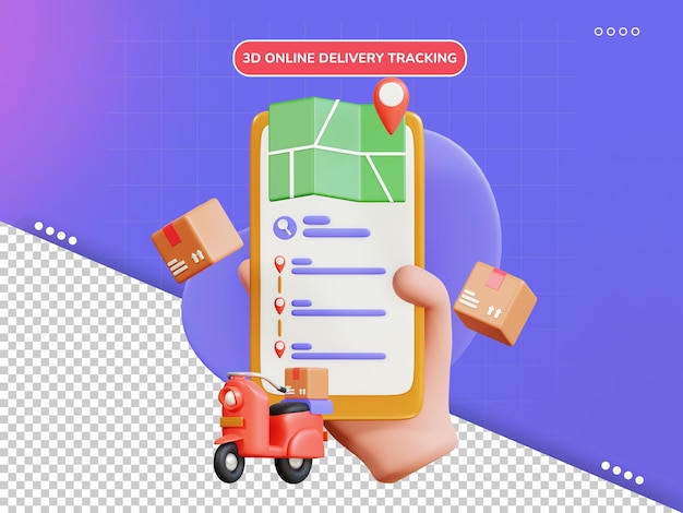 PSD online delivery tracking 3d illustration
