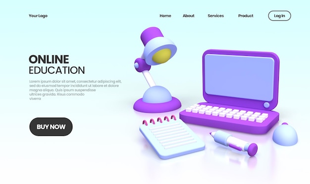 PSD online education concept illustration landing page template for business idea concept background