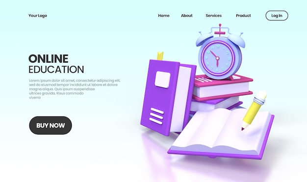 PSD online education concept illustration landing page template for business idea concept background