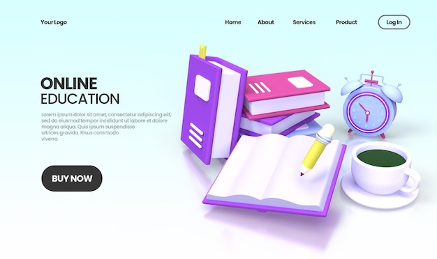 PSD online education concept illustration landing page template for business idea concept background