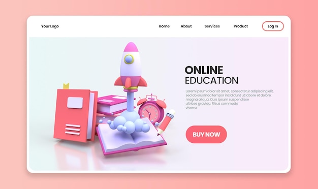 Online education with Rocket Launches illustration Landing page template for business idea concept background