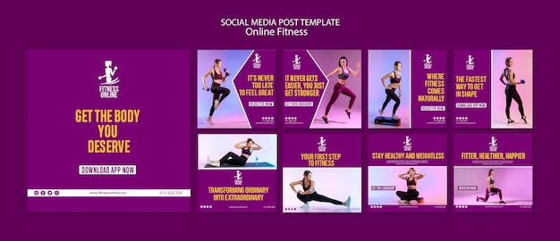 PSD online fitness concept social media post template