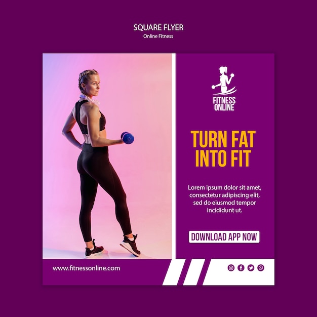 PSD online fitness concept square flyer template