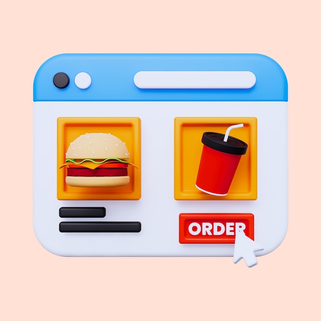 PSD online food order 3d icon