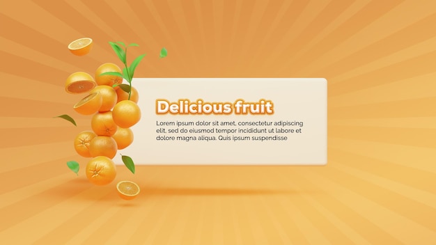 온라인 과일 판매 포스트 템플릿과 3d 렌더링 오렌지