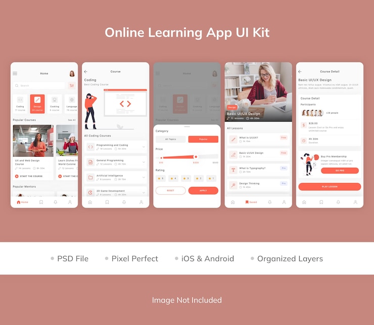 PSD online learning app ui kit