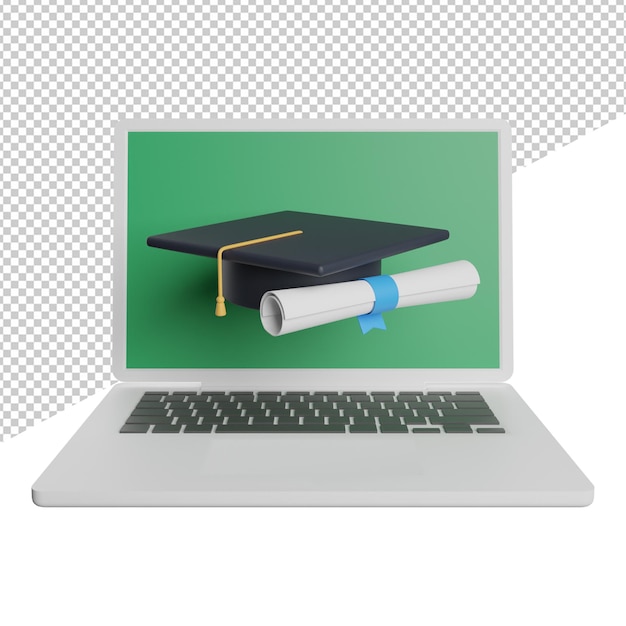 PSD online learning front view icon 3d rendering illustration on transparent background