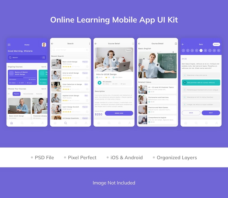 PSD online learning mobile app ui kit