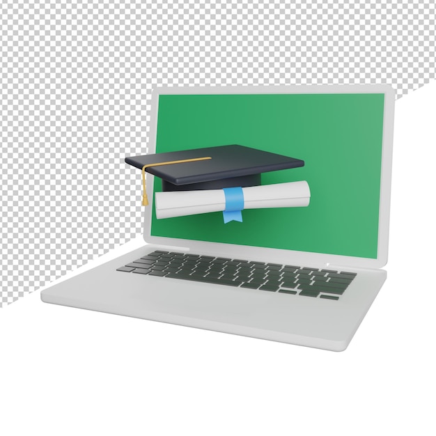 PSD online learning side view icon 3d rendering illustration on transparent background