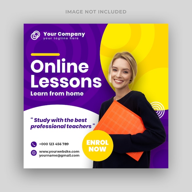Online Lessons social media banner and square flyer template