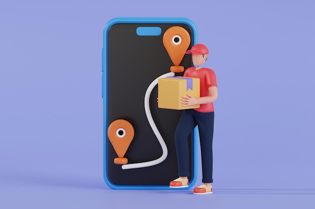 Online levering op mobiele applicatie 3D-illustratie