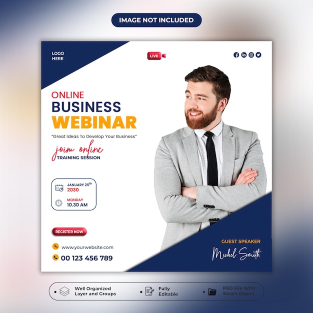 Online live webinar social media post or square banner template