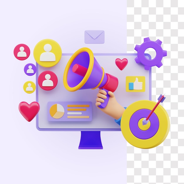 PSD online marketing 3d illustration