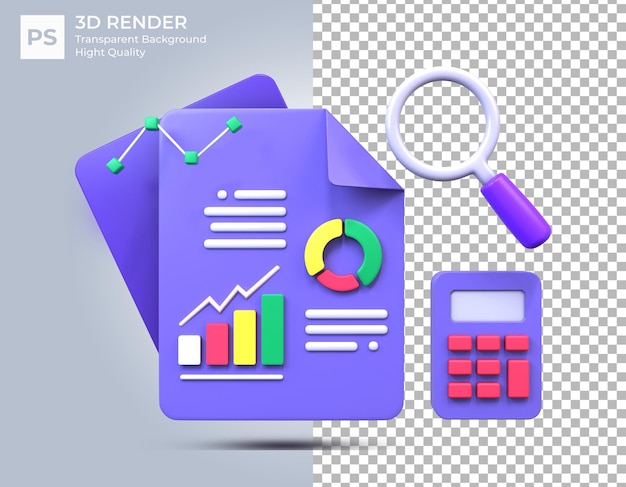 Online marketing financieel rapport grafiek data-analyse en web ontwikkelingsconcept 3d render
