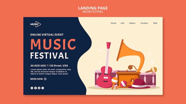 Modello di pagina di destinazione del festival di musica online