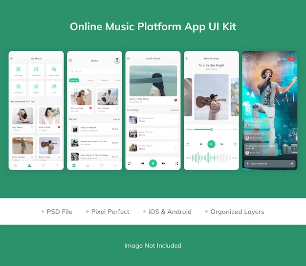 Kit dell'interfaccia utente dell'app della piattaforma musicale online