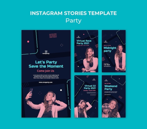 Online party social media stories pack