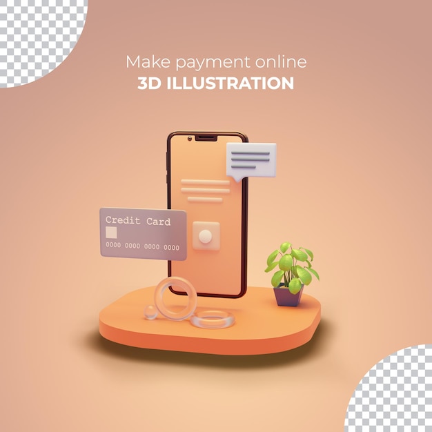 PSD Концепция онлайн-платежей с помощью карты visa и 3d-смартфона