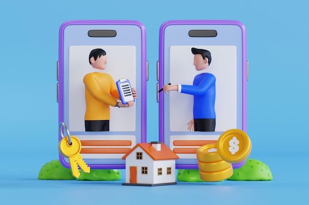 Онлайн-договор о собственности 3D-иллюстрация