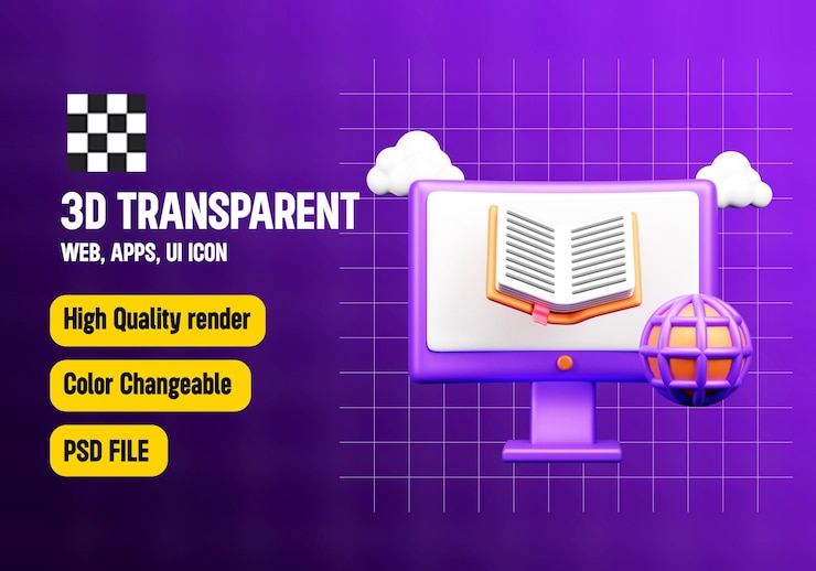 PSD online reading 3d icon or library 3d icon