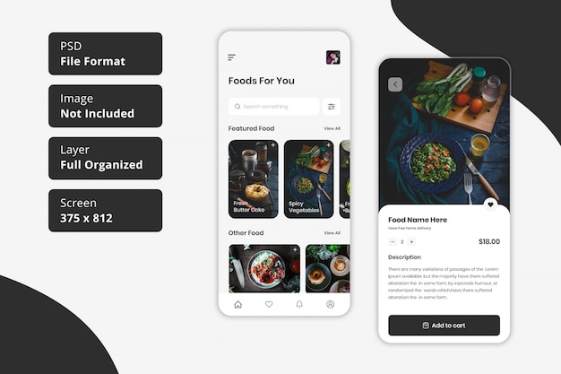 PSD online restaurant eten bestellen en eten bezorgen app ui-ontwerp