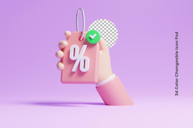 Online sale discount offer sale tag on hand concept icon online shopping offer sale tag on hand