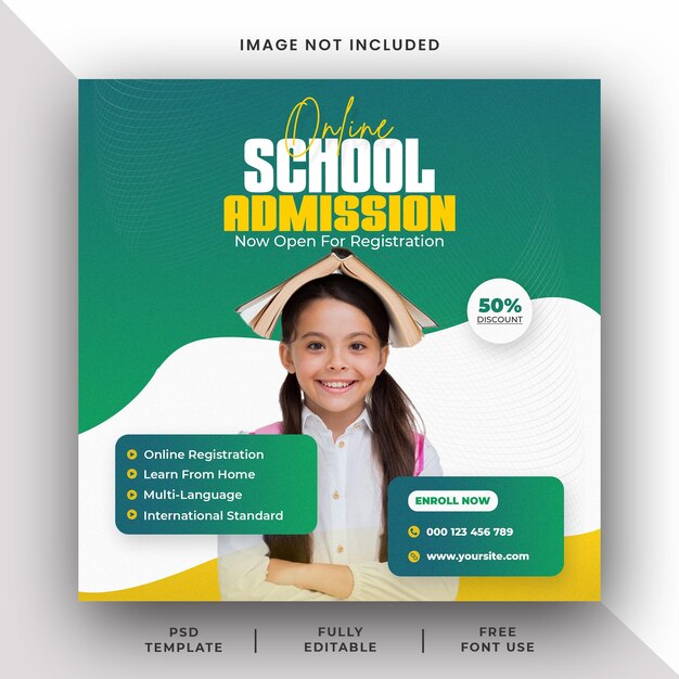 Online School Admission Social Media Instagram Post Banner Template