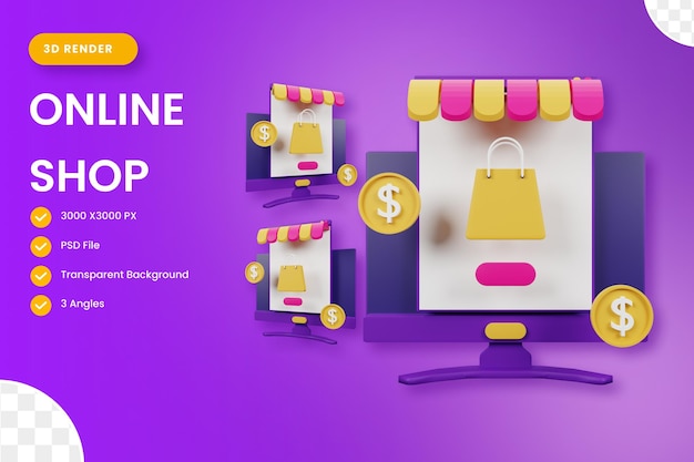 online shop 3d icon illustration for your website user interface and presentation 3d render illustration