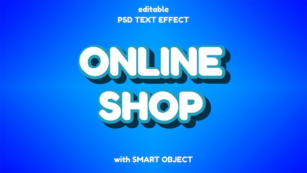 PSD effetto di testo bianco-blu 3d per il negozio online