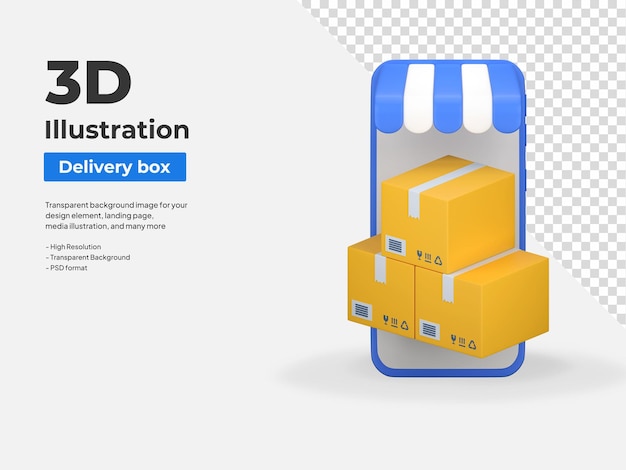 Online shop delivery package service 3d icon illustration